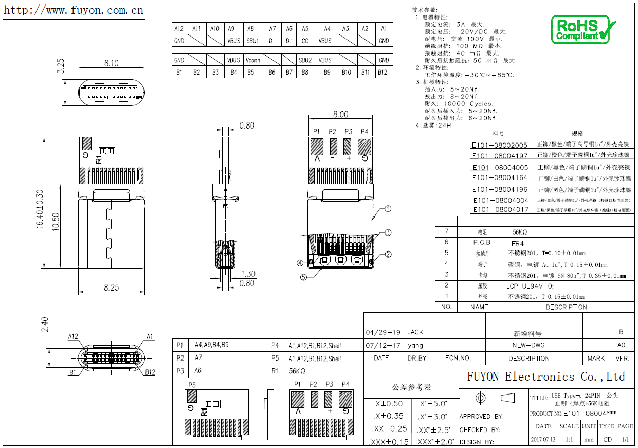 Type-C公頭24P帶板